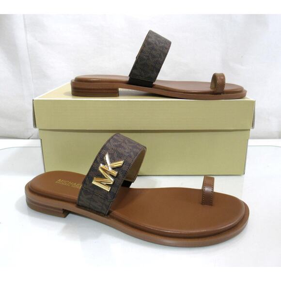 Michael Kors Jilly Thong Flat Sandals Double Strap Brown Multi Size 7.5 - Picture 3 of 9